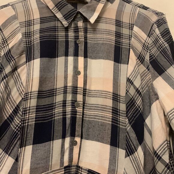 Vintage America navy pink white plaid tunic with rollable sleeves Size L NWT - Picture 5 of 9